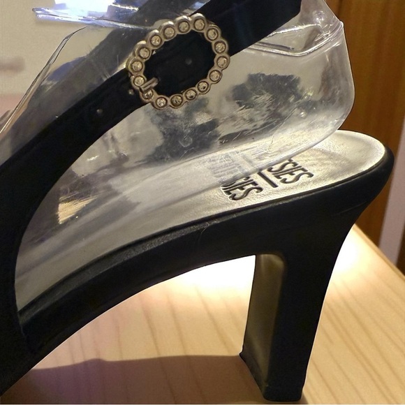 Mootsies Tootsies Monono Black Satin Formal Slingback Heels Rhinestone Shoes - Picture 5 of 10
